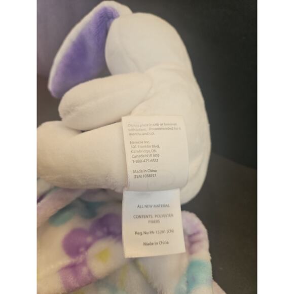 Little Miracles Security Baby Blanket Plush Bunny Rabbit Purple Blue Flowers - Picture 7 of 7